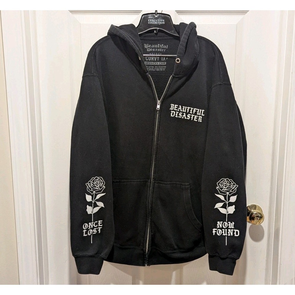 Whimsigoth Goth Grunge‎ Emo Rose Graphic Zip Hoodie Beautiful Disaster Curvy 1X